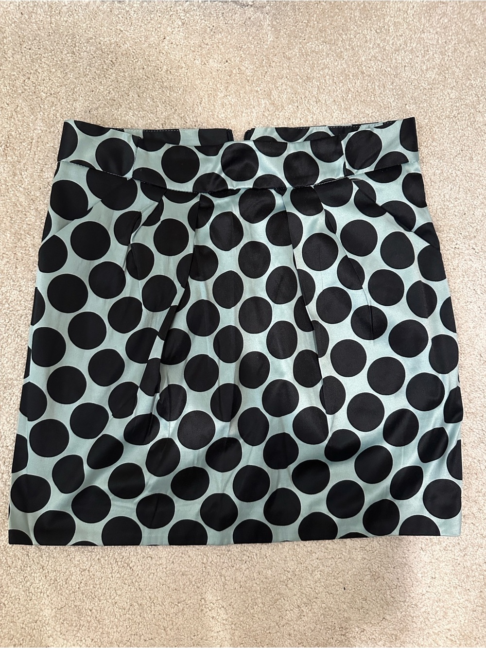 Polka Dot Satin Pencil Skirt - Black on Mint